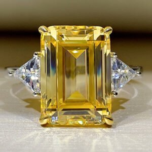 Two-color Plated Rectangular Rhinestone High Carbon Rhinestone Ring