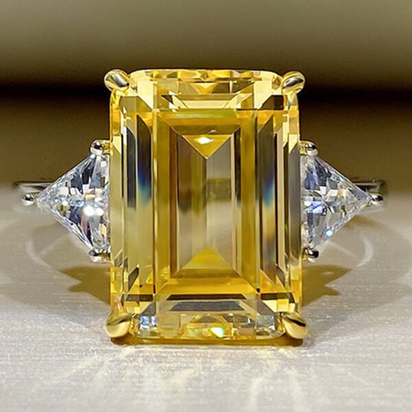 Two-color Plated Rectangular Rhinestone High Carbon Rhinestone Ring