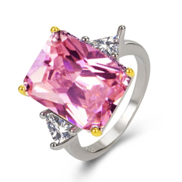Two-color Plated Rectangular Rhinestone High Carbon Rhinestone Ring - Image 4