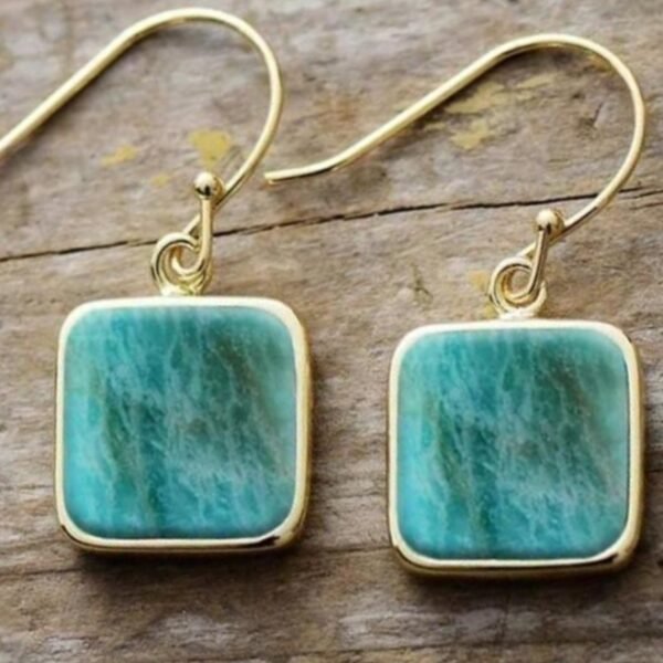 Amazonite Titanium Steel Square Eardrops Earrings - Image 3