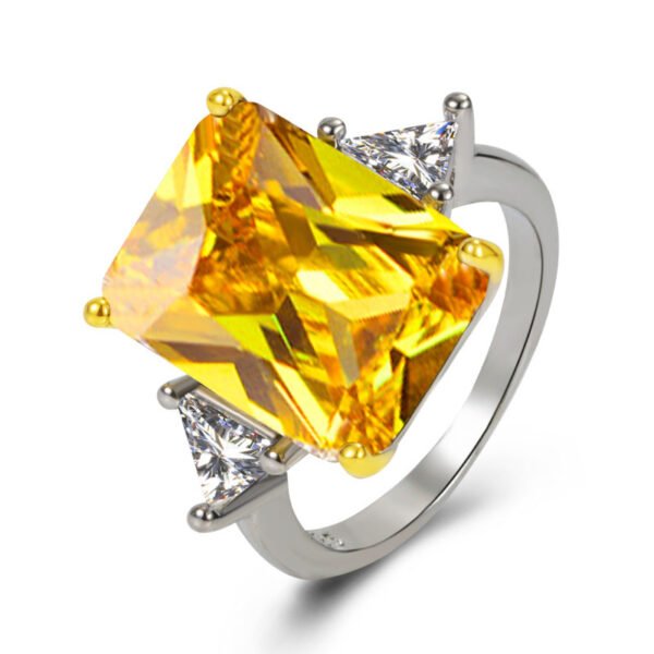 Two-color Plated Rectangular Rhinestone High Carbon Rhinestone Ring - Image 5