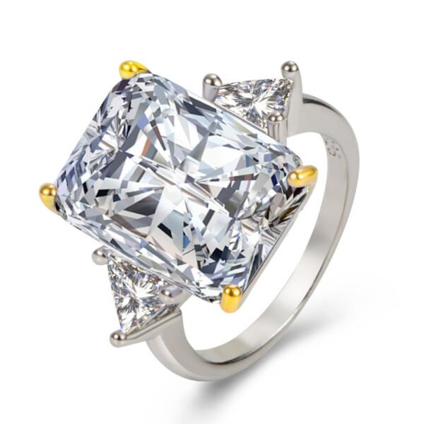 Two-color Plated Rectangular Rhinestone High Carbon Rhinestone Ring - Image 3
