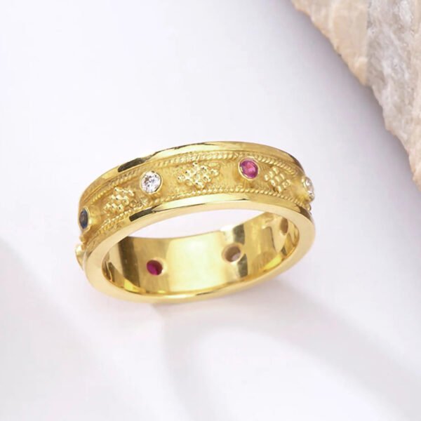 Colorful Inlaid Zircon Fashion Geometry Pattern Affordable Luxury Style Ring - Image 5
