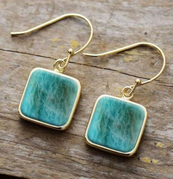 Amazonite Titanium Steel Square Eardrops Earrings - Image 5