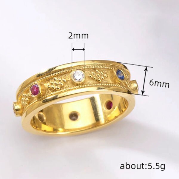 Colorful Inlaid Zircon Fashion Geometry Pattern Affordable Luxury Style Ring - Image 2