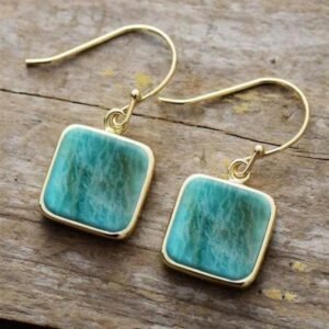 Amazonite Titanium Steel Square Eardrops Earrings