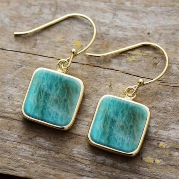 Amazonite Titanium Steel Square Eardrops Earrings