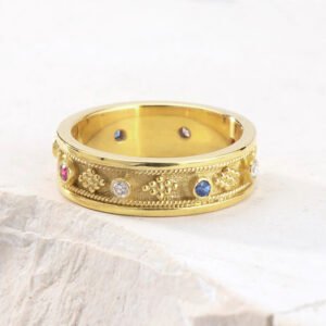 Colorful Inlaid Zircon Fashion Geometry Pattern Affordable Luxury Style Ring