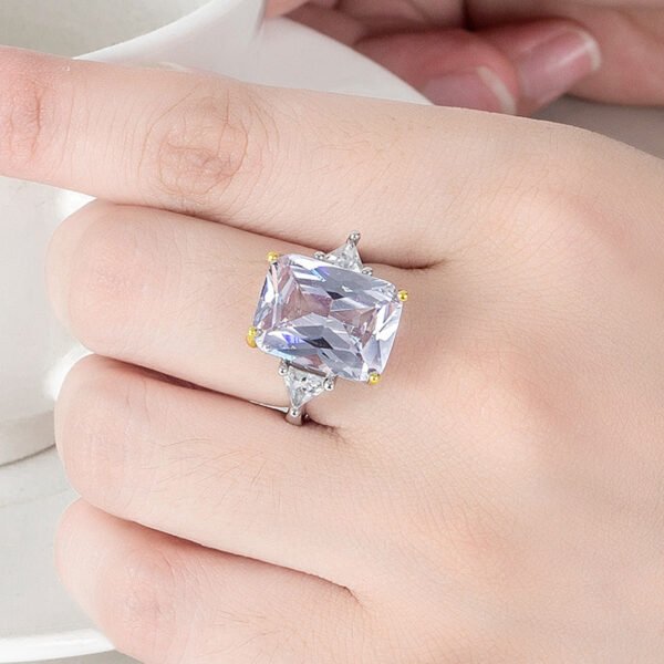 Two-color Plated Rectangular Rhinestone High Carbon Rhinestone Ring - Image 6