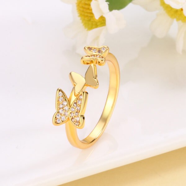 European And American Fashion Zircon Size Butterfly Ring - Image 5