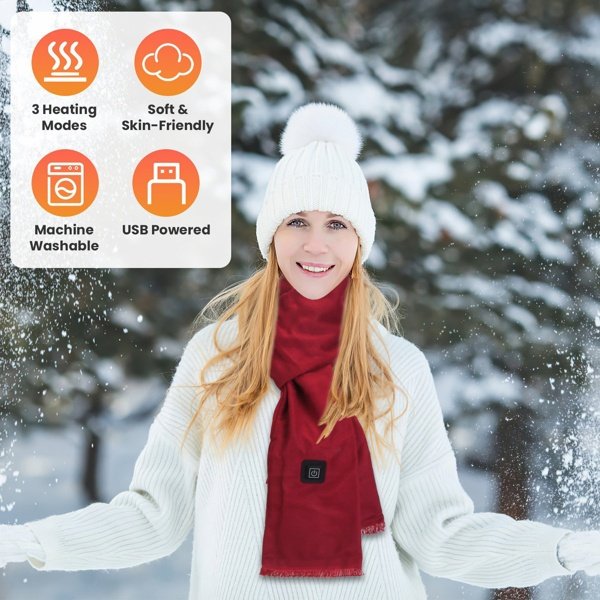 Heated Neck Wrap Warm Heated Scarf USB Powered With 3 Temperature Modes Soft Skin-Friendly Washable Scarf For Winter Camping Fishing - Image 2